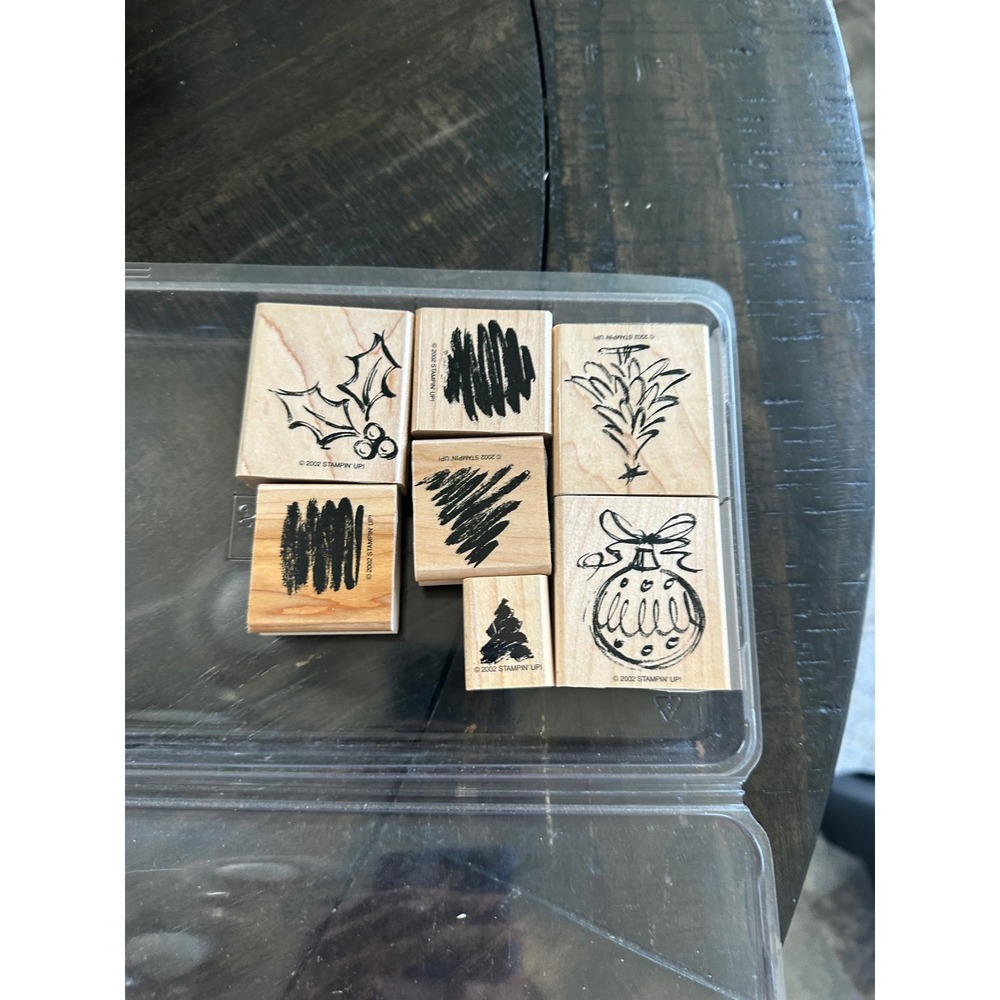 Stampin Up Seasons Sketches 2002 Wood Mount Rubber Stamp Set of 7 missing two‎